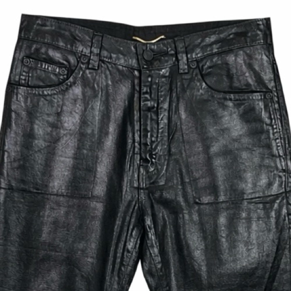 SAINT LAURENT Paris Coated Black Skinny Jeans 29 Made in Japan Luxe Rock Chic - Picture 3 of 15